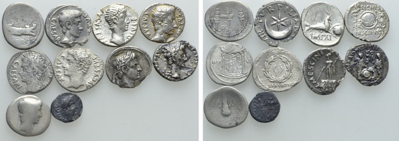 10 Roman Denarii; Augustus and Marc Anthony. 

Obv: .
Rev: .

. 

Conditi...