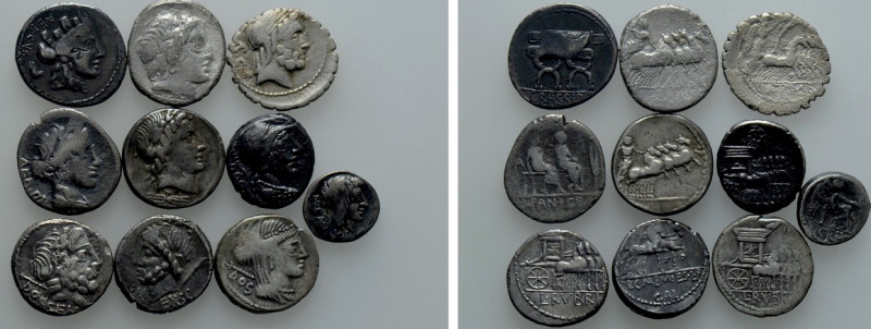 10 Coins of the Roman Republic. 

Obv: .
Rev: .

. 

Condition: See pictu...