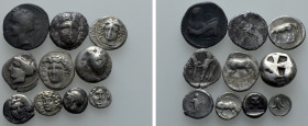 10 Greek Coins; Aegina, Larissa etc
