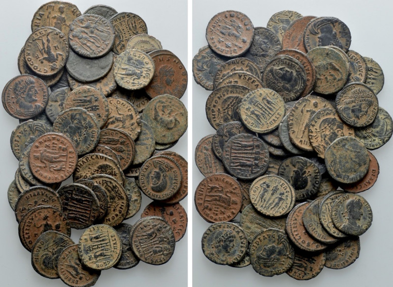 Circa 50 Late Roman Coins. 

Obv: .
Rev: .

. 

Condition: See picture.
...