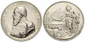 Baden-Durlach, Markgrafschaft, ab 1806 Grossherzogtum
Friedrich I. 1856-1907 Silbermedaille / Silver medal 1907 32.0 mm. Gedenkmedaille auf den Tod /...
