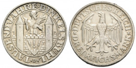 Drittes Reich
 3 Reichsmark 1928 D, München 30.1 mm. Silber. Silver. Tausend Jahre Dinkelsbühl. Zweitürmige Stadtmauer, darüber Schnitter, davor Stad...