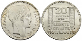 III. Republik / Republic 1870-1940
 20 Francs 1938 Paris 34.9 mm. Silber / Silver 0.680. Stempel von / by P. Turin 20.00 g. Vorzüglich + / Extremely ...