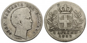 Otto, 1832-1862 Drachme 1832 23.0 mm. Silber / Silver. Kopfbüste nach rechts, Rs. Gekröntes Wappen, darunter die Wertangabe und Jahreszahl. Drachma. R...