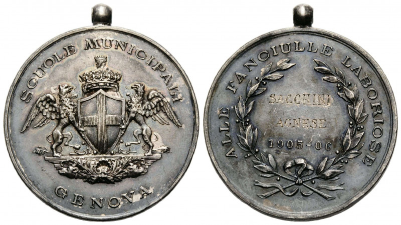 Genua
 Silbermedaille / Silver medal 1905-06 32.9 mm. Schulprämie graviert / mu...