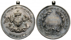 Genua
 Silbermedaille / Silver medal 1905-06 32.9 mm. Schulprämie graviert / municipal schools award engraved. Vs. / Obv. Legend: Scuole Municipali. ...