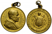 Vatikan - Kirchenstaat / Vatican - Church State
Pius X. 1903-1914 Vergoldete Bronzemedaille / gilded bronze medal o.J./ND. 30.8 mm. "MNEMOSYNON" Meda...