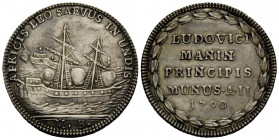 Venedig / Veneto / Venice
Lodovico Manin, 1789-1797 Osella anno II/1790 31.7 mm. Silber / Silver. Vs. Venezianisches Kriegsschiff beschisst ein Schif...