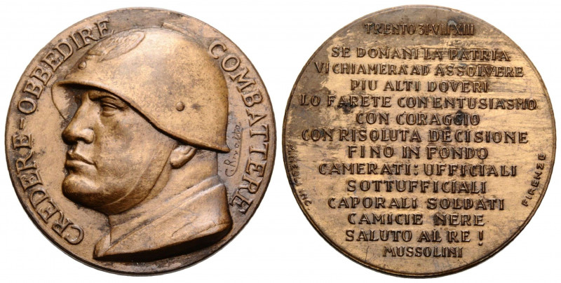 Bronzemedaille / Bronze medal 1935 39.3 mm. Mussolini in Trient/Trento 31 August...