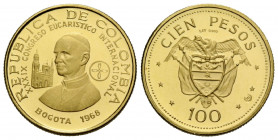 Republik, seit 1886 100 Pesos 1968 Bogota 19.9 mm. Gold 0.900. 39. Internationaler Eucharistischer Weltkongress / 39th International Eucharistic World...