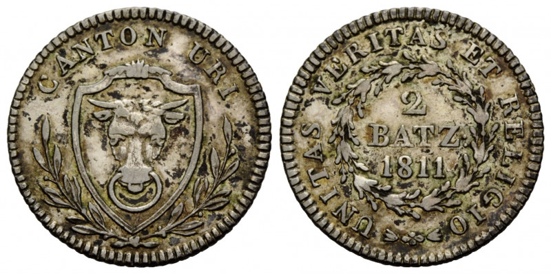 Uri Kantonalmünzen / Cantonal Coins
 2 Batzen 1811 21 mm. Silber / Silver. HMZ ...