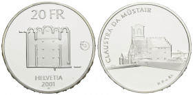 Eidgenossenschaft / Confederation Proben / Patterns
 20 Franken 2001 Bern 33.0 mm. Silber / Silver. Kloster Müstair / Monastery Müstair. Ohne Origina...