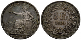 Eidgenossenschaft / Confederation Bundesmünzen / Federal Coins
 5 Franken 1850 A Paris 37.0 mm. Sitzende Helvetia / seated Helvetia. HMZ 2-1197a. 25....