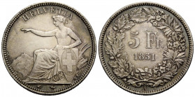 Eidgenossenschaft / Confederation Bundesmünzen / Federal Coins
 5 Franken 1851 Paris 37.0 mm. Silber / Silver. Sitzende Helvetia / seated Helvetia. H...