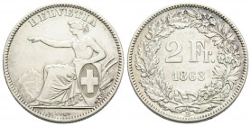 Eidgenossenschaft / Confederation Bundesmünzen / Federal Coins
 2 Franken 1863 Bern 27.0 mm. Silber / Silver. Sitzende Helvetia / Seated Helvetia. HM...