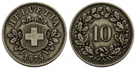 Eidgenossenschaft / Confederation Bundesmünzen / Federal Coins
 10 Rappen 1875 Bern 19.0 mm. Bl, Ag 0.100. Wappen / Shield. HMZ 2-1209e. 2.60 g. Selt...