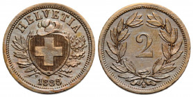Eidgenossenschaft / Confederation Bundesmünzen / Federal Coins
 2 Rappen 1888 Bern 20.1 mm. Bronze (Cu-Sn). HMZ 2-1213i. 2.50 g. Vorzüglich / Extreme...