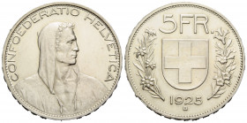 Eidgenossenschaft / Confederation Bundesmünzen / Federal Coins
 5 Franken 1925 Bern 37.0 mm. Silber / Silver. 5 Franken 1925. HMZ 2-1199e. 24.90 g. V...