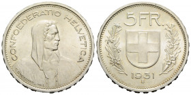 Eidgenossenschaft / Confederation Bundesmünzen / Federal Coins
 5 Franken 1931 Bern 31.0 mm. Silber / Silver. Fehlprägung. Alphirte. 13* über Kopf. M...