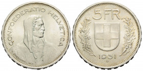 Eidgenossenschaft / Confederation Bundesmünzen / Federal Coins
 5 Franken 1931 Bern 31.0 mm. Silber / Silver. Fehlprägung. Alphirte. 13* über Kopf. M...