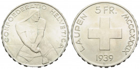 Eidgenossenschaft / Confederation Bundesmünzen / Federal Coins
 5 Franken 1939 Bern 31 mm. Gedenkmünzen / Commemorative coins. Silber / Silver. Schla...