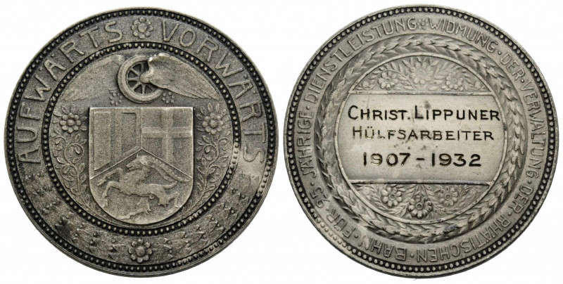 Graubünden / Grisons
 Silbermedaille / Silver Medal 1932 38.0 mm. Rhätische Bah...