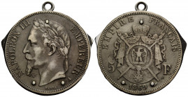Medaillen
 Silbermedaille / Silver medal 37.8 mm. kleiner Taschenmesser mit zwei Klingen in 5 Francs, keine Originalmünze, moderne Anfertigung, siehe...