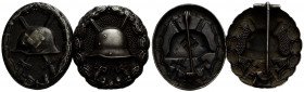 Abzeichen / Badge
 Eisen-Medaille / Iron Medal 38.0 x 45.0 mm + 39.3 x 42.5 VWA Verwundetenabzeichen in Schwarz, 2. Weltkrieg / Wound Badge in black,...