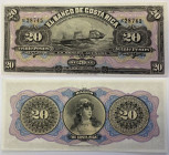 Costa Rica Republik
Banco de Costa Rica 20 Pesos 186 x 81 mm. vom 1.4.1899 Vs. Schwarz, auf violettem und mehrfarbigem Grund. Schiff in der Mitte. Rs...