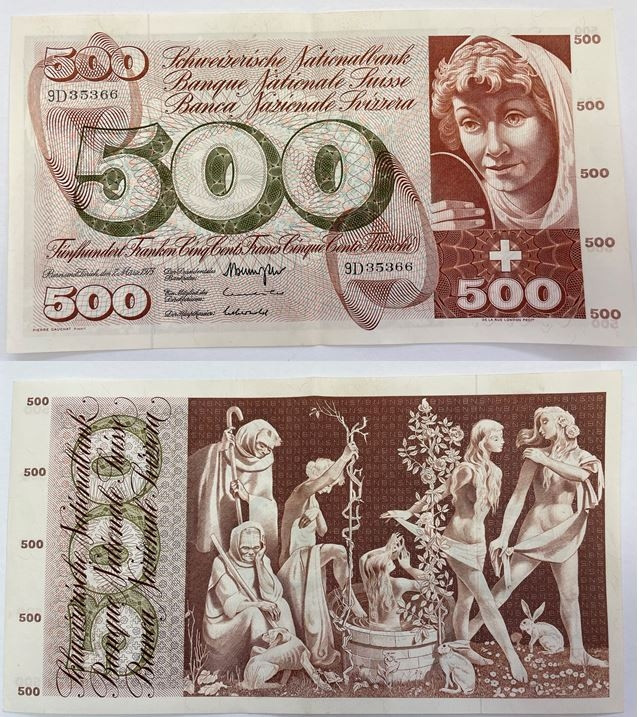 Schweiz / Switzerland Ausgaben der Schweizerischen Nationalbank ab 1907
 500 Fr...