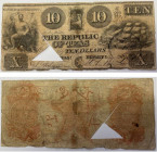 United States of America / USA Texas
 10 Dollars 1839 174 x 79 mm. Zehn-Dollar-Schein (entwertet) der Republik Texas, Seriennummer / no. 4533, cut-ca...
