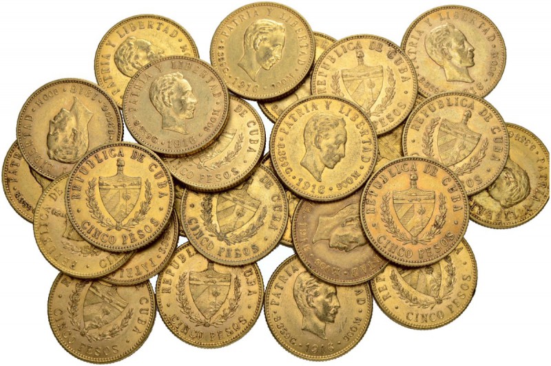 [188.08g]
KUBA. Republik. 5 Pesos 1916. Lot von 25 Exemplaren. Feingewicht tota...
