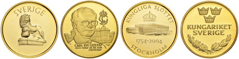 [16.37g]
SCHWEDEN. Karl XVI. Gustaf, 1973-. Goldmedaille 1998 & 2004. Zum 25-jä...