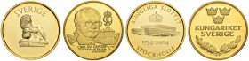 [16.37g]
SCHWEDEN. Karl XVI. Gustaf, 1973-. Goldmedaille 1998 & 2004. Zum 25-jährigen Thronjubiläum von Karl Gustaf sowie dem 250-Jahrjubiläum des Kö...