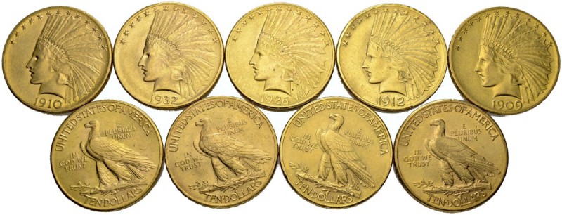 [150.46g]
USA. 10 Dollars 1908-1932. Lot von 10 Exemplaren. Feingewicht total: ...