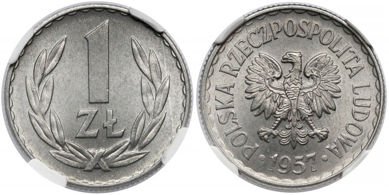 1 złoty 1957 - rzadka w takim stanie Najwyżej ceniona w stanach nieobiegowych zł...