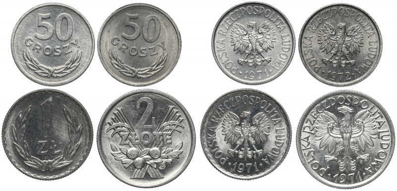 PRL, od 50 groszy do 2 złotych 1971-1972 (4szt) 2 złote 1971 trochę drobnych rys...