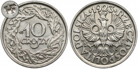 10 groszy 1923 z puncą HF - Huguenin Freres - Le Locle - rzadkość RRR