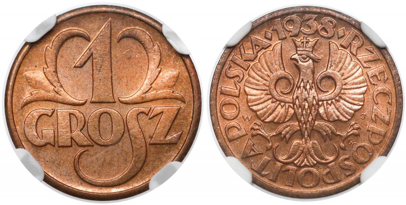 1 grosz 1938 Reference: Chałupski 2.2.12.a, Parchimowicz 101.m
Grade: NGC MS65 ...