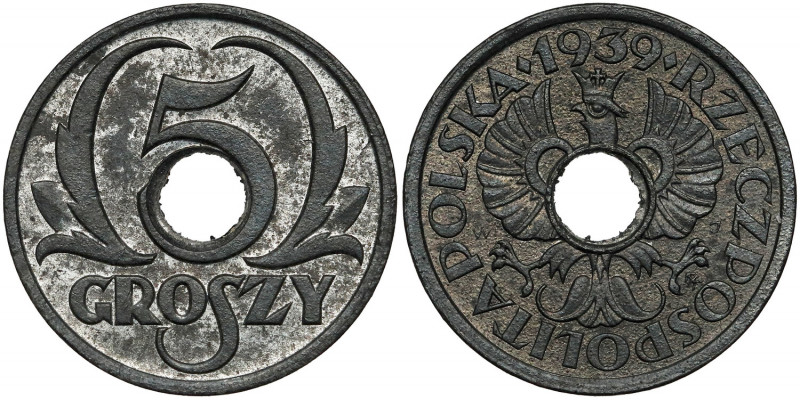 Generalna Gubernia, 5 groszy 1939 Bardzo ładny egzemplarz. 
Reference: Chałupsk...