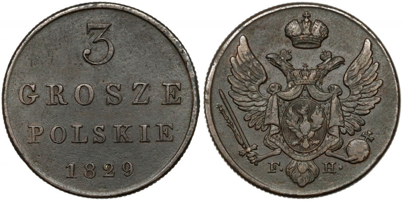 3 grosze polskie 1829 FH - ładne Bardzo ładny, zdecydowanie ponadprzeciętny egze...