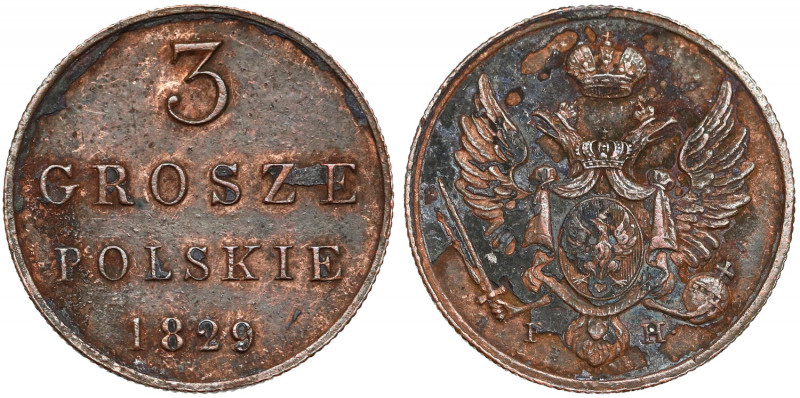 3 grosze polskie 1829 FH - nowe bicie Nowe bicie, czyli późniejsza, XIX-wieczna ...