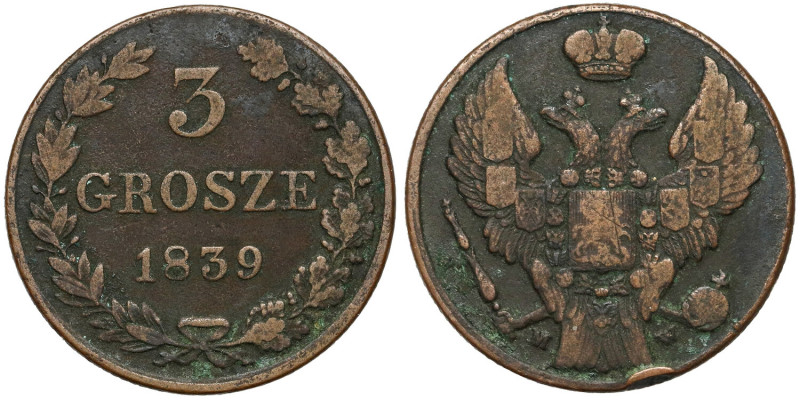 3 grosze 1839 MW, Warszawa Odmiana z wczesnym typem orła - z szerokim, prostym o...