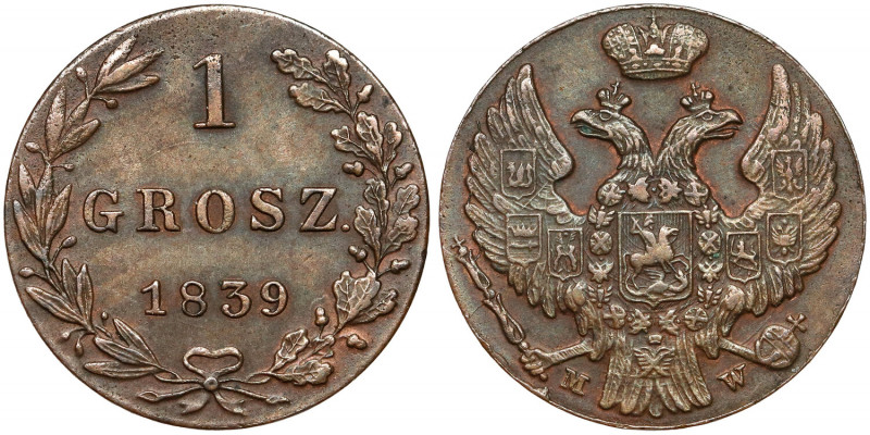 1 grosz 1839 MW - bardzo ładny Bardzo ładny jak na XIX-wiecznego miedziaka. Ostr...