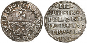 Zygmunt I Stary, Trojak Elbląg 1540 - bardzo ładny R2