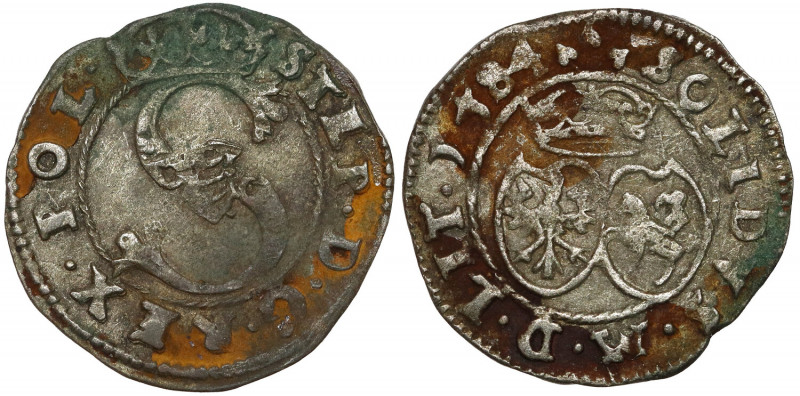 Stefan Batory, Szeląg Wilno 1584 Ładna moneta w nierównomiernej patynie. Odmiana...