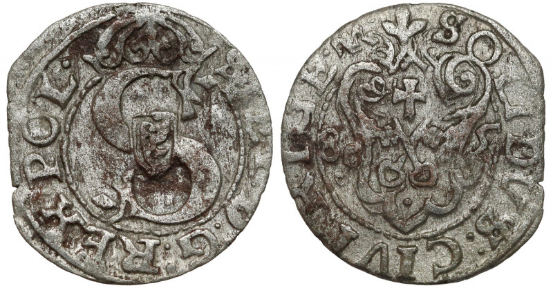 Stefan Batory, Szeląg Ryga 1585 - trójlistek Rzadki rocznik szelągów ryskich. Od...