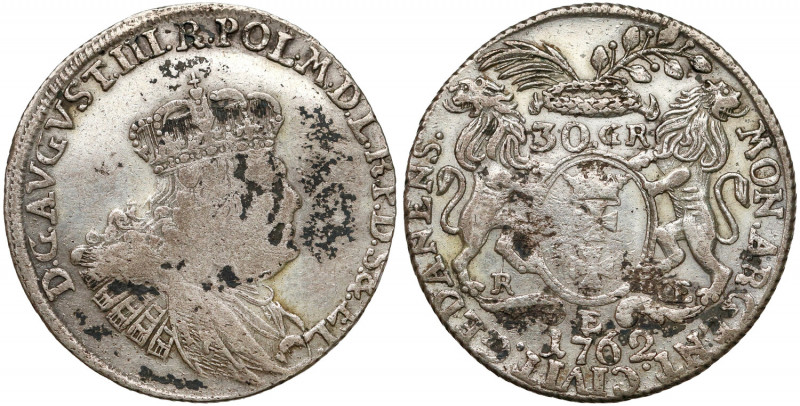 August III Sas, Złotówka Gdańsk 1762 REOE Pierwszy rocznik gdańskich złotówek. O...