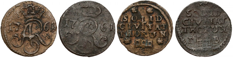 August III Sas, Szeląg Toruń 1761 - dwie odmiany (2szt) W zestawie odmiana z czt...