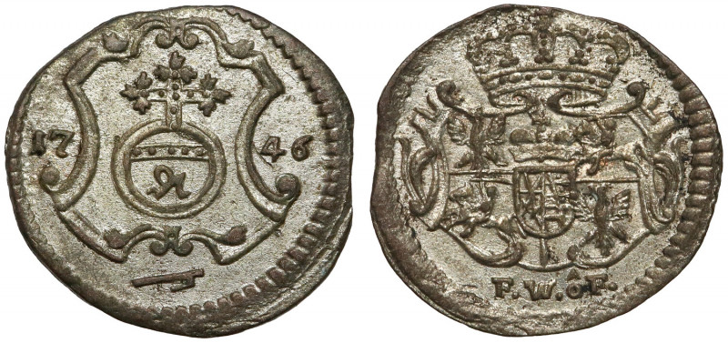 August III Sas, Halerz 1746 FWóF, Drezno Piękna, mennicza moneta. 
Reference: K...